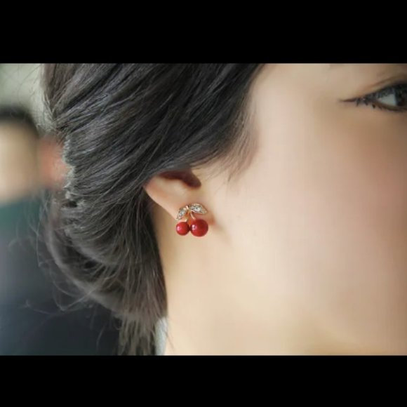 Cherry Rhinestone Earrings - Picture 5 of 6